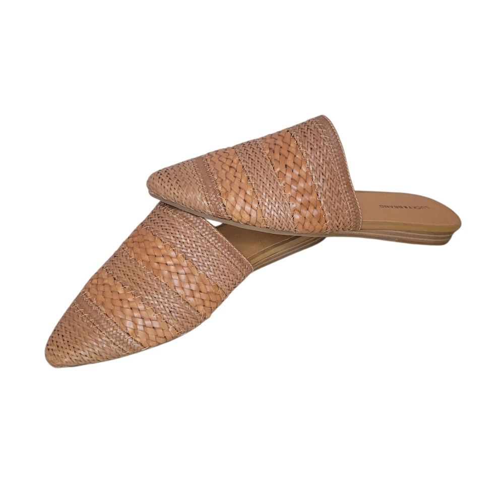 Lucky Brand Woven Leather Mule Loafers Tan Brown Slip On Size 10 Boho Coastal - Picture 3 of 8